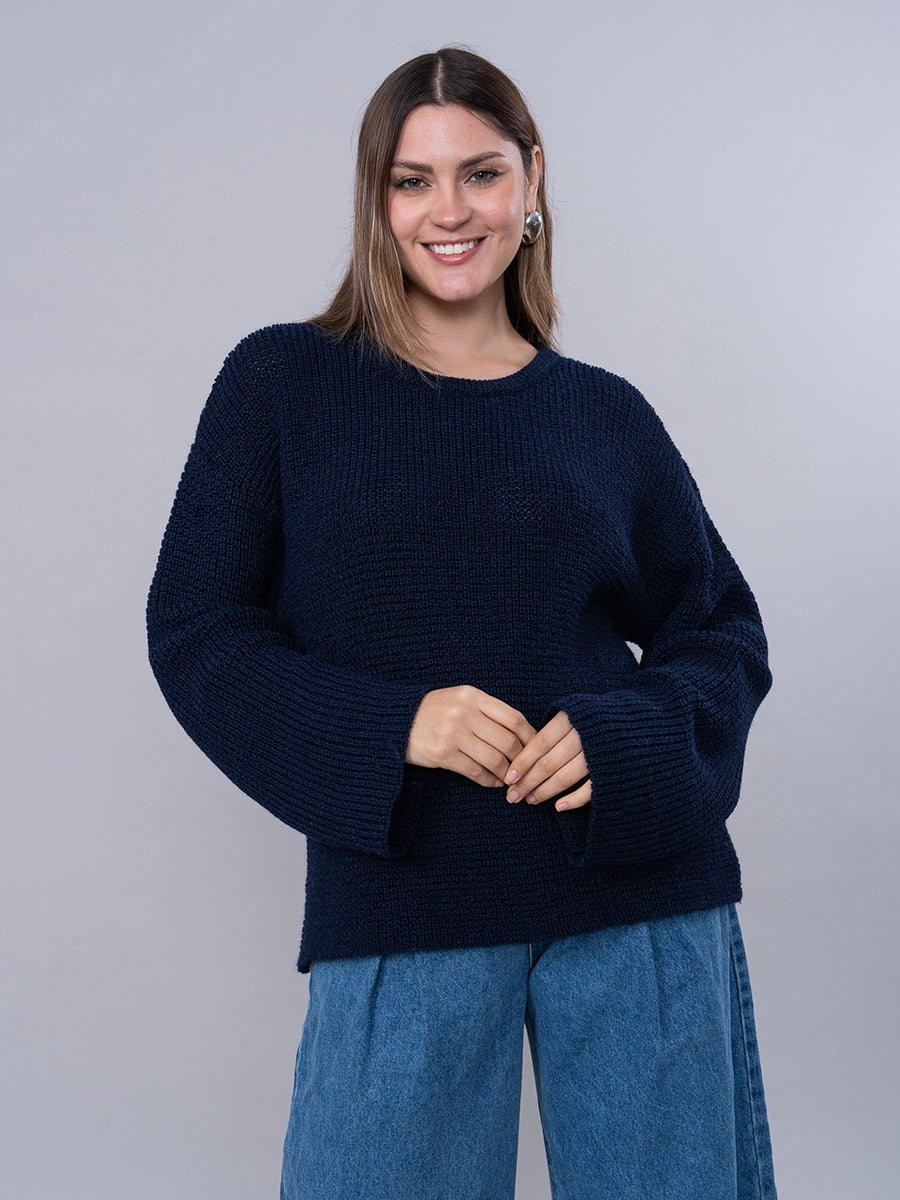 Chompa Tejida de Alpaca Azul Oscuro