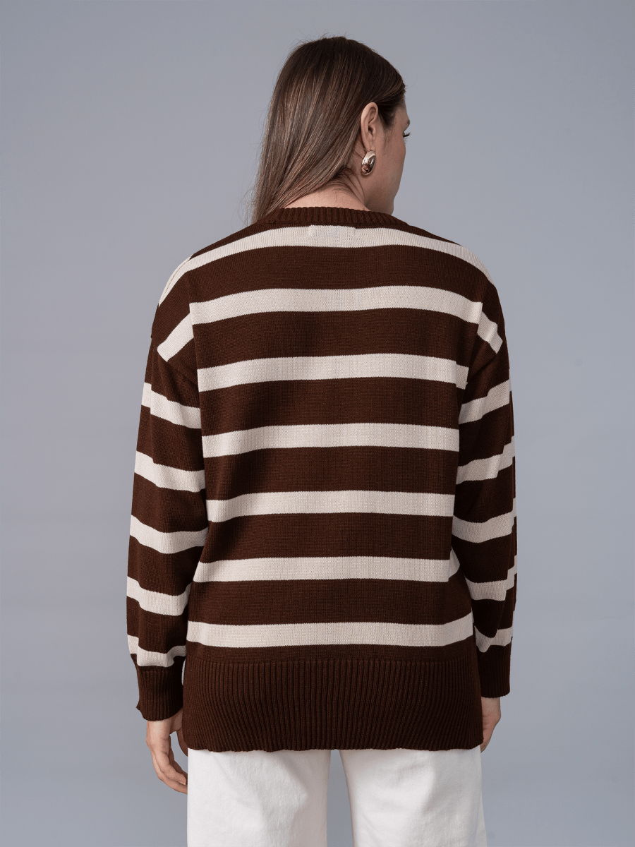 Chompa Tejida Ivette Rayas Marron/Beige - Chompa de La Matier