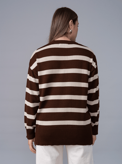 Chompa Tejida Ivette Rayas Marron/Beige - Chompa de La Matier