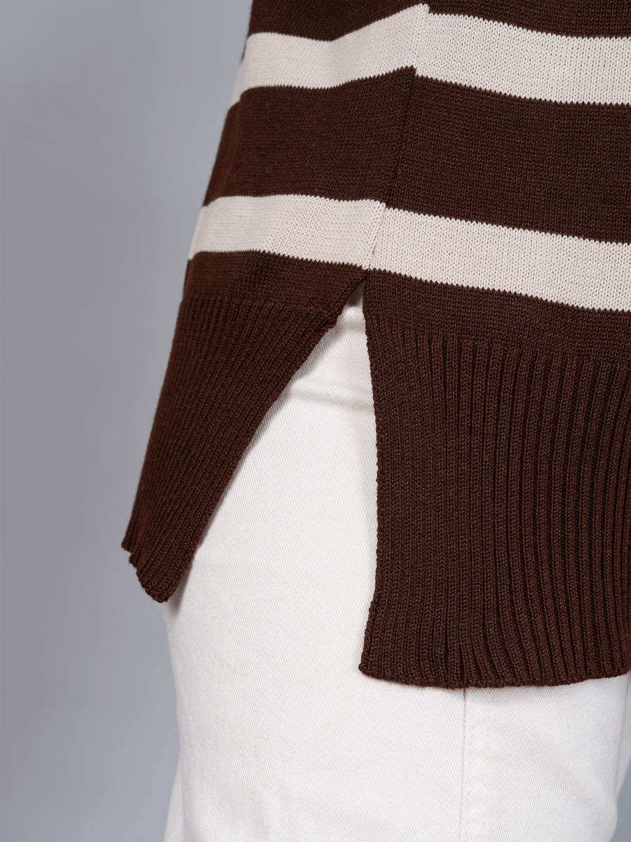 Chompa Tejida Ivette Rayas Marron/Beige - Chompa de La Matier