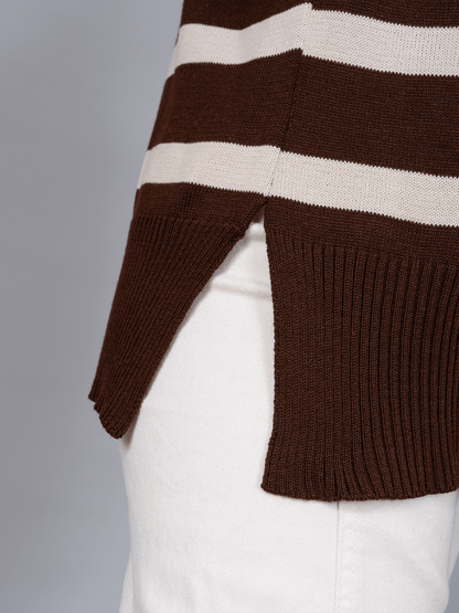 Chompa Tejida Ivette Rayas Marron/Beige - Chompa de La Matier