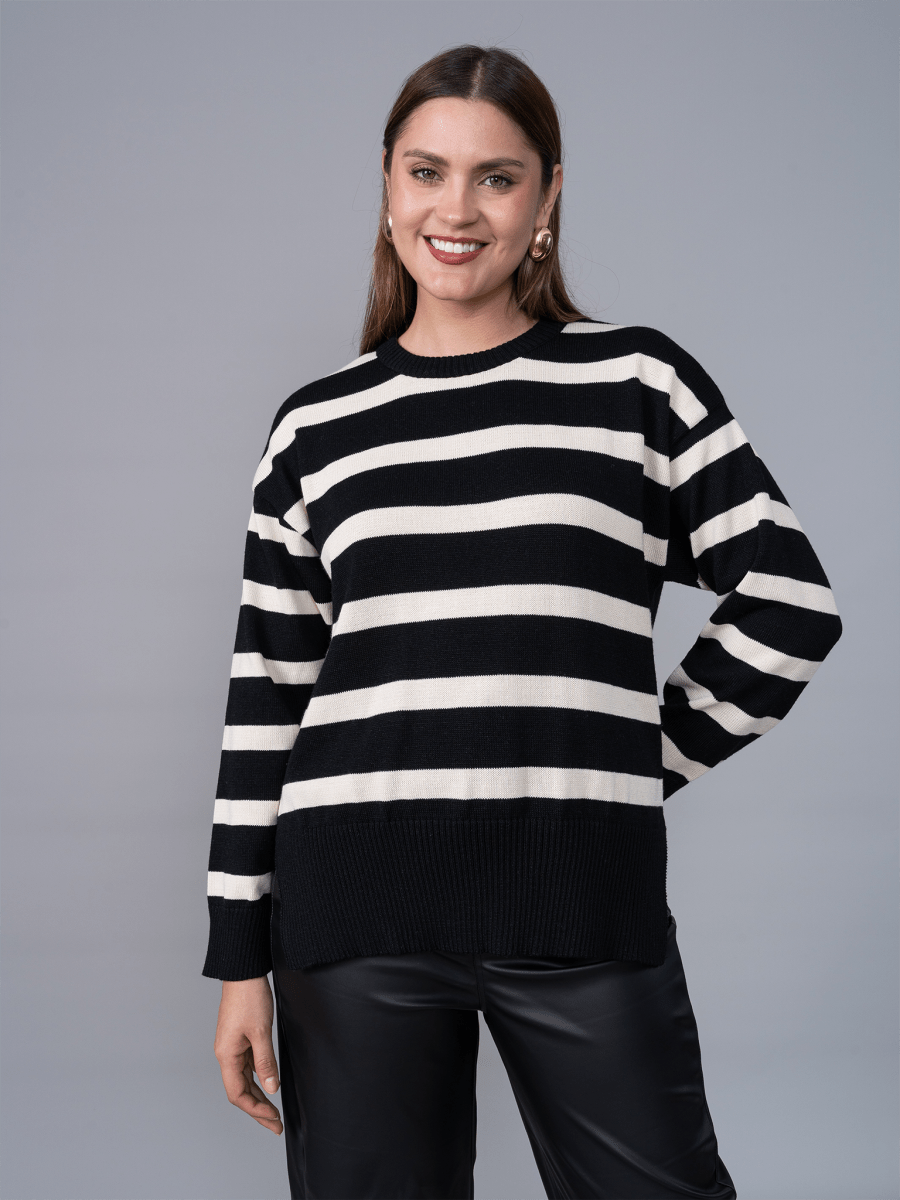 Chompa Tejida Ivette Rayas Negro/Hueso - Chompa de La Matier