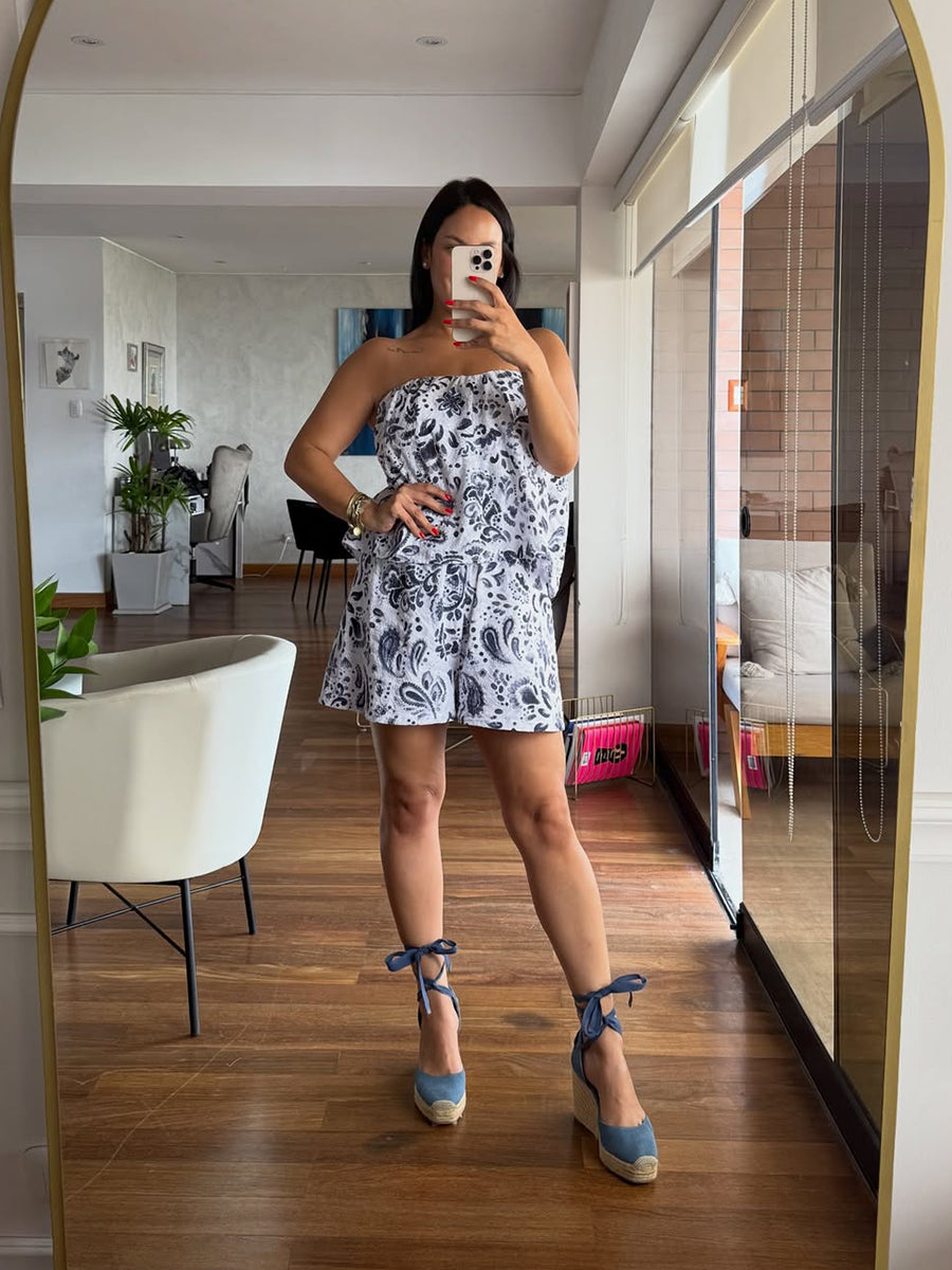 Enterizo Strapless Estampado Azul