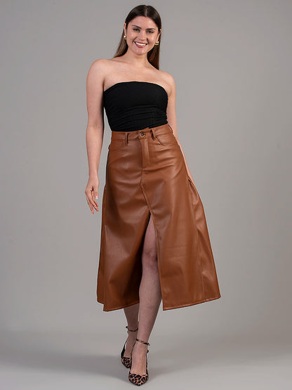 Falda Carla Efecto Piel Camel