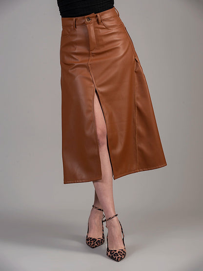 Falda Carla Efecto Piel Camel