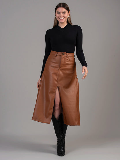 Falda Carla Efecto Piel Camel