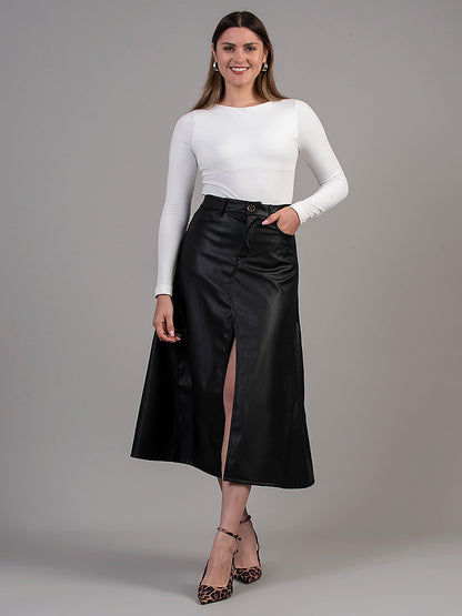 Falda Carla Efecto Piel Negra