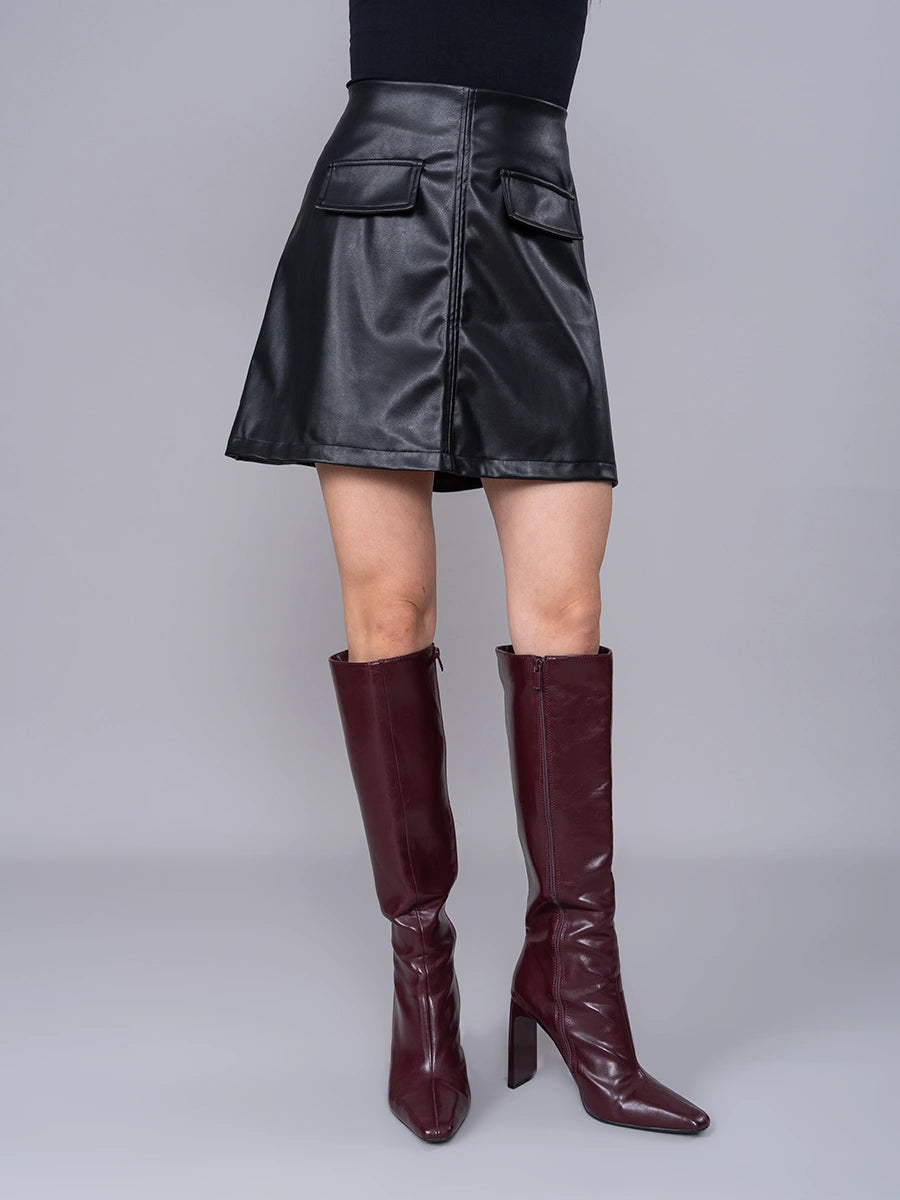 Falda Efecto Piel Lisa Negra