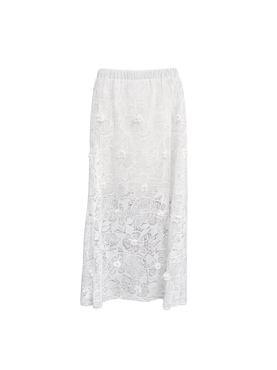 Falda Larga Bordado Alexia Blanco