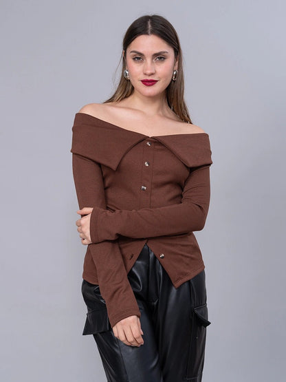 Polo Off Shoulder Chocolate Manga Larga - Polo de La Matier