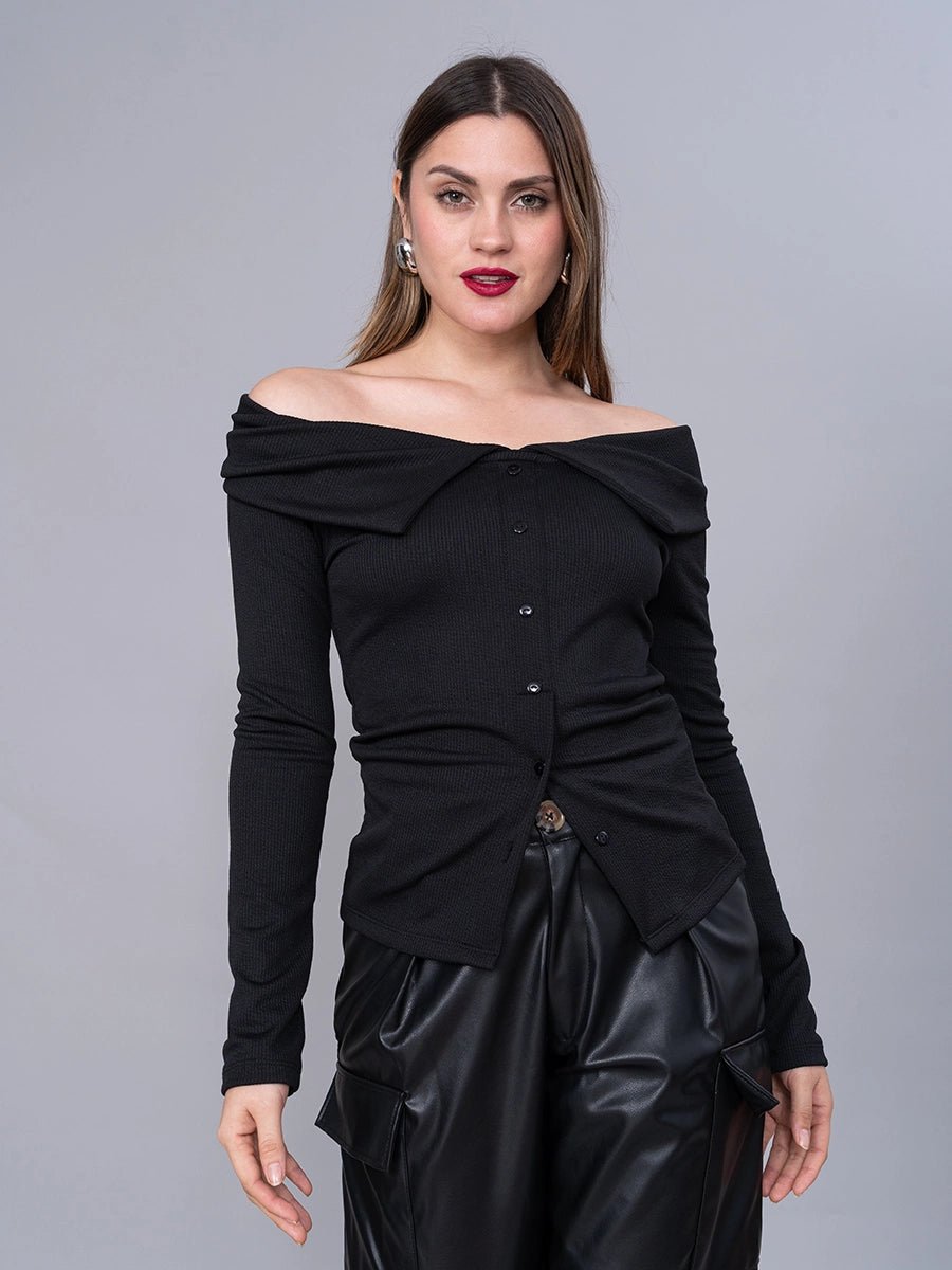 Polo Off Shoulder Negro Manga Larga - Polo de La Matier