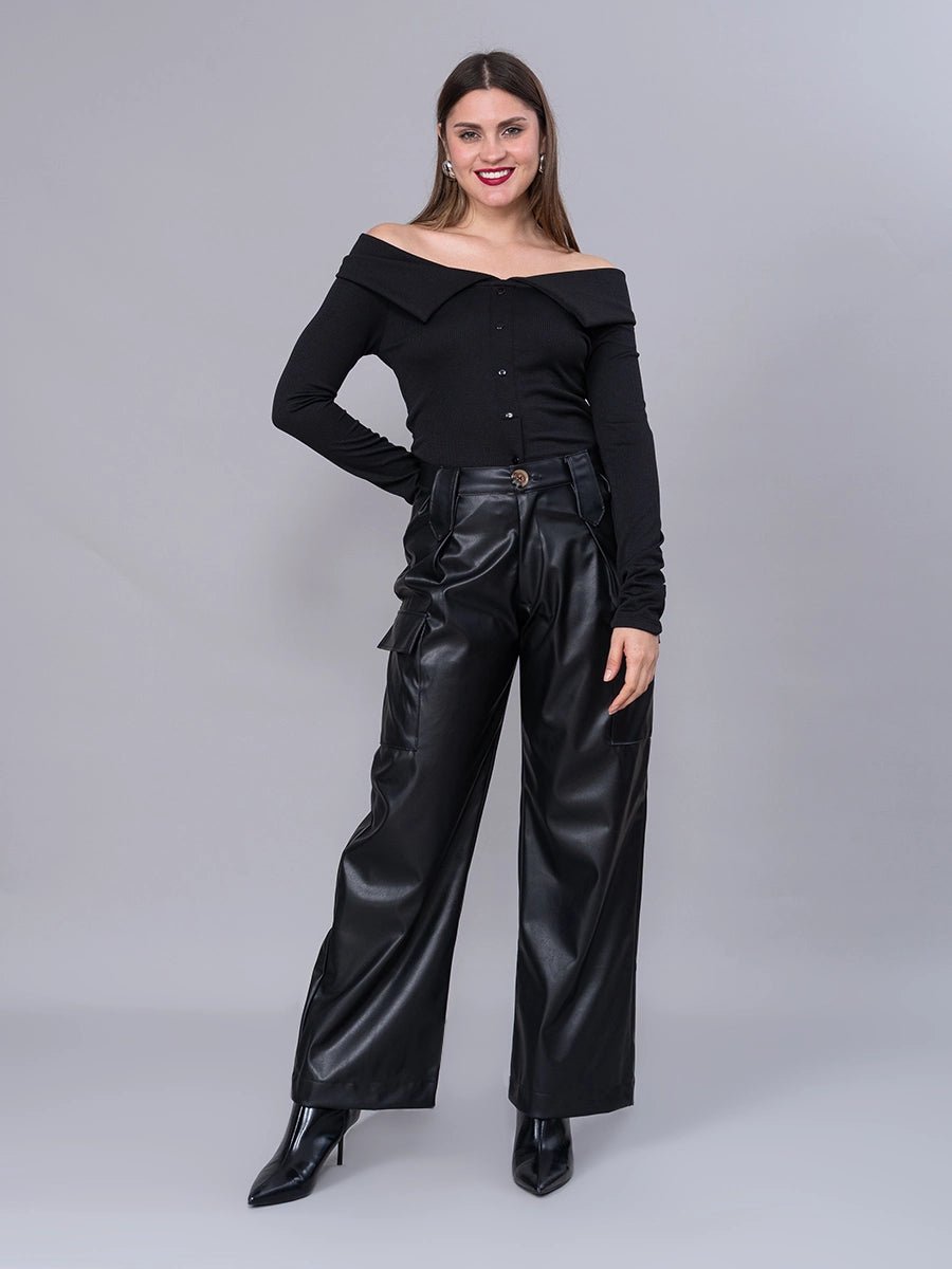 Polo Off Shoulder Negro Manga Larga - Polo de La Matier