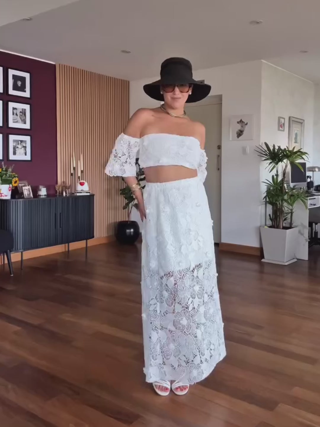 Falda Larga Bordado Alexia Blanco