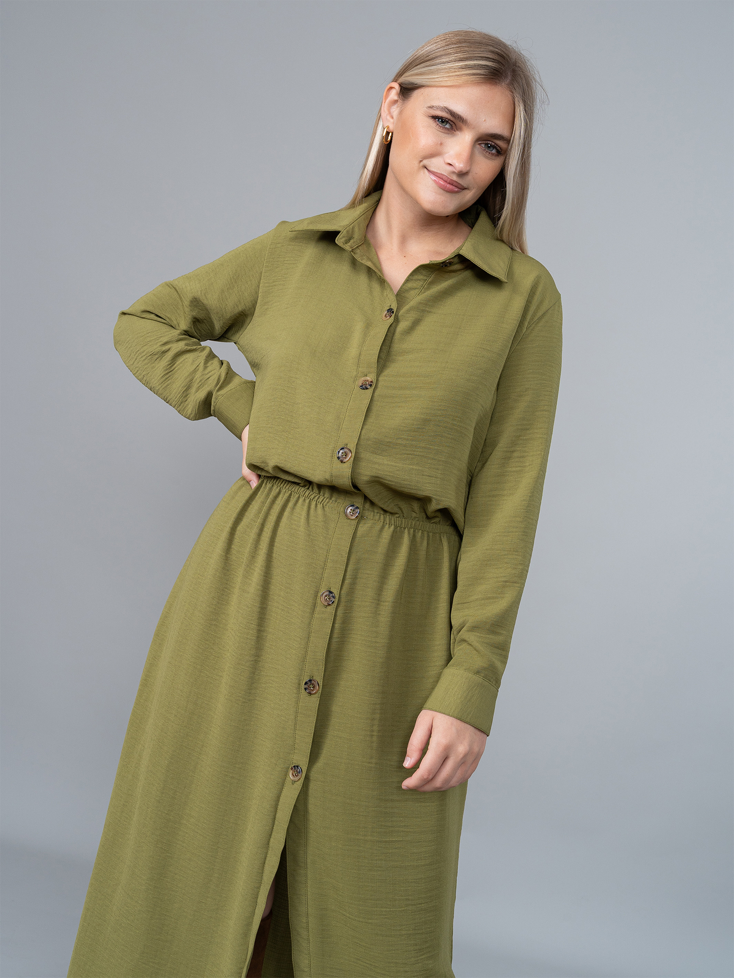 Vestido Camisero Isa Verde en Lino