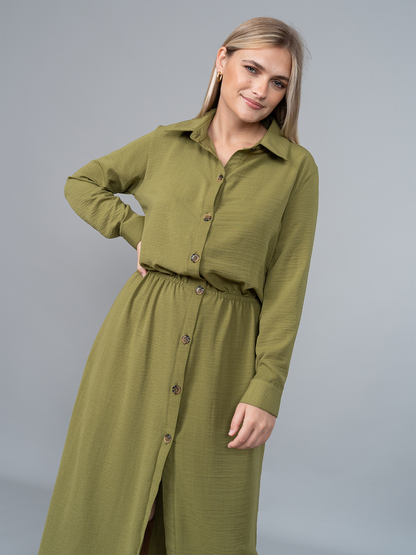 Vestido Camisero Isa Verde en Lino