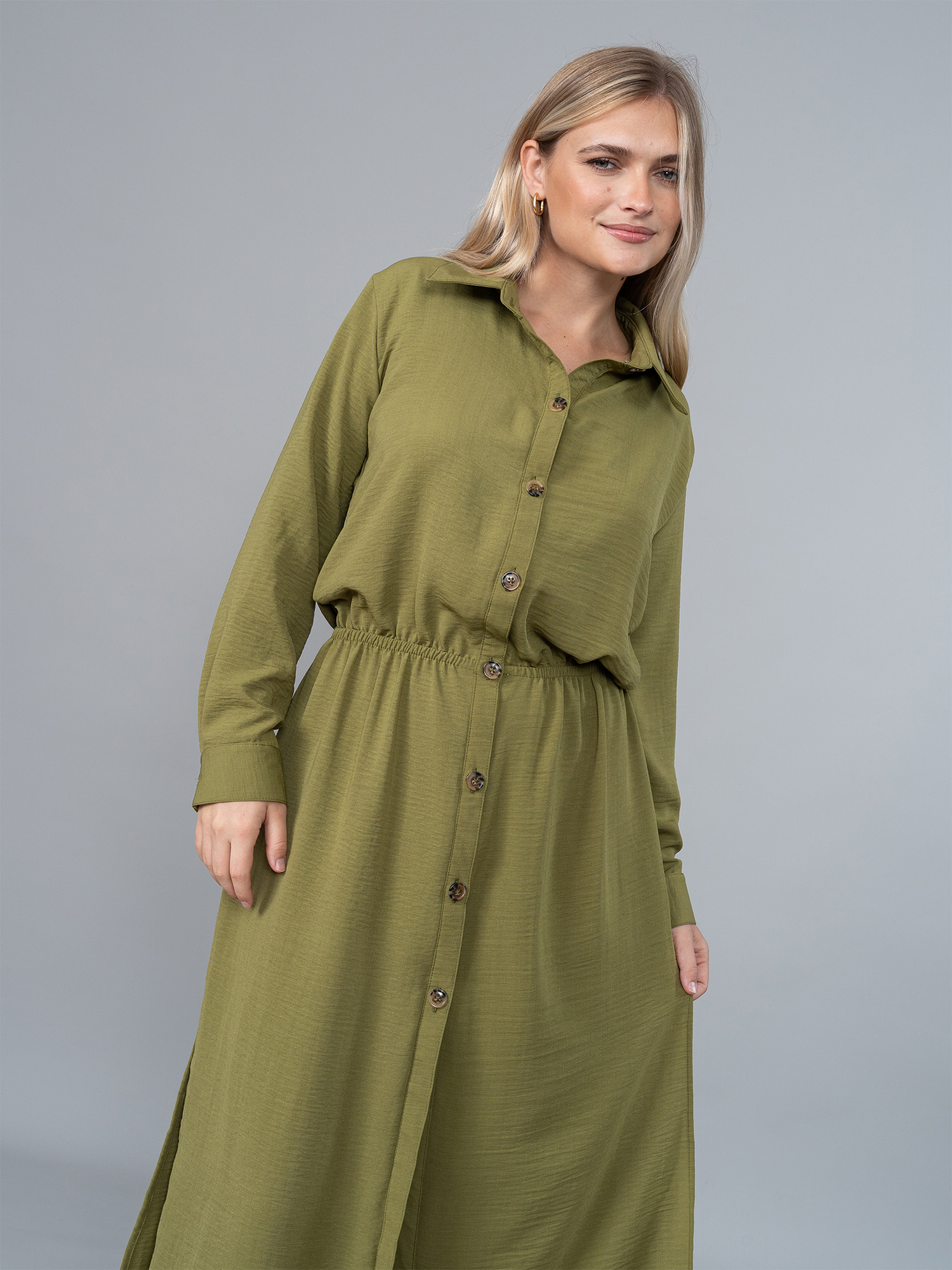 Vestido Camisero Isa Verde en Lino