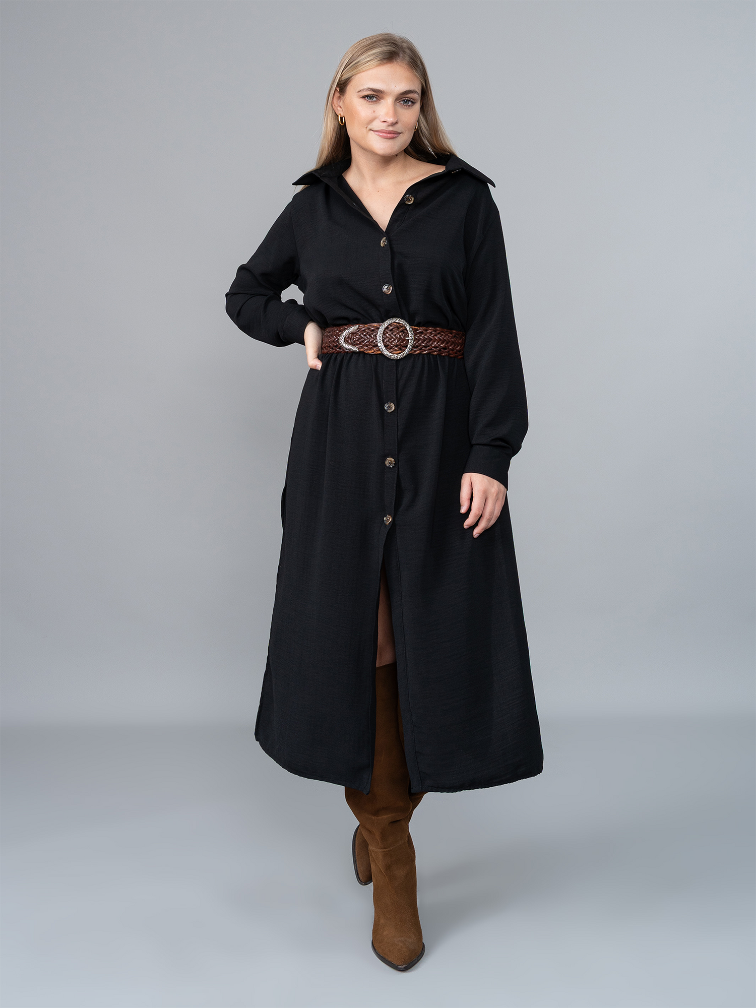 Vestido Camisero Isa Negro en Lino