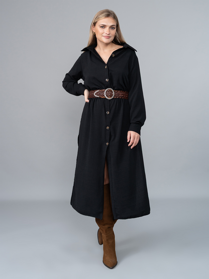 Vestido Camisero Isa Negro en Lino