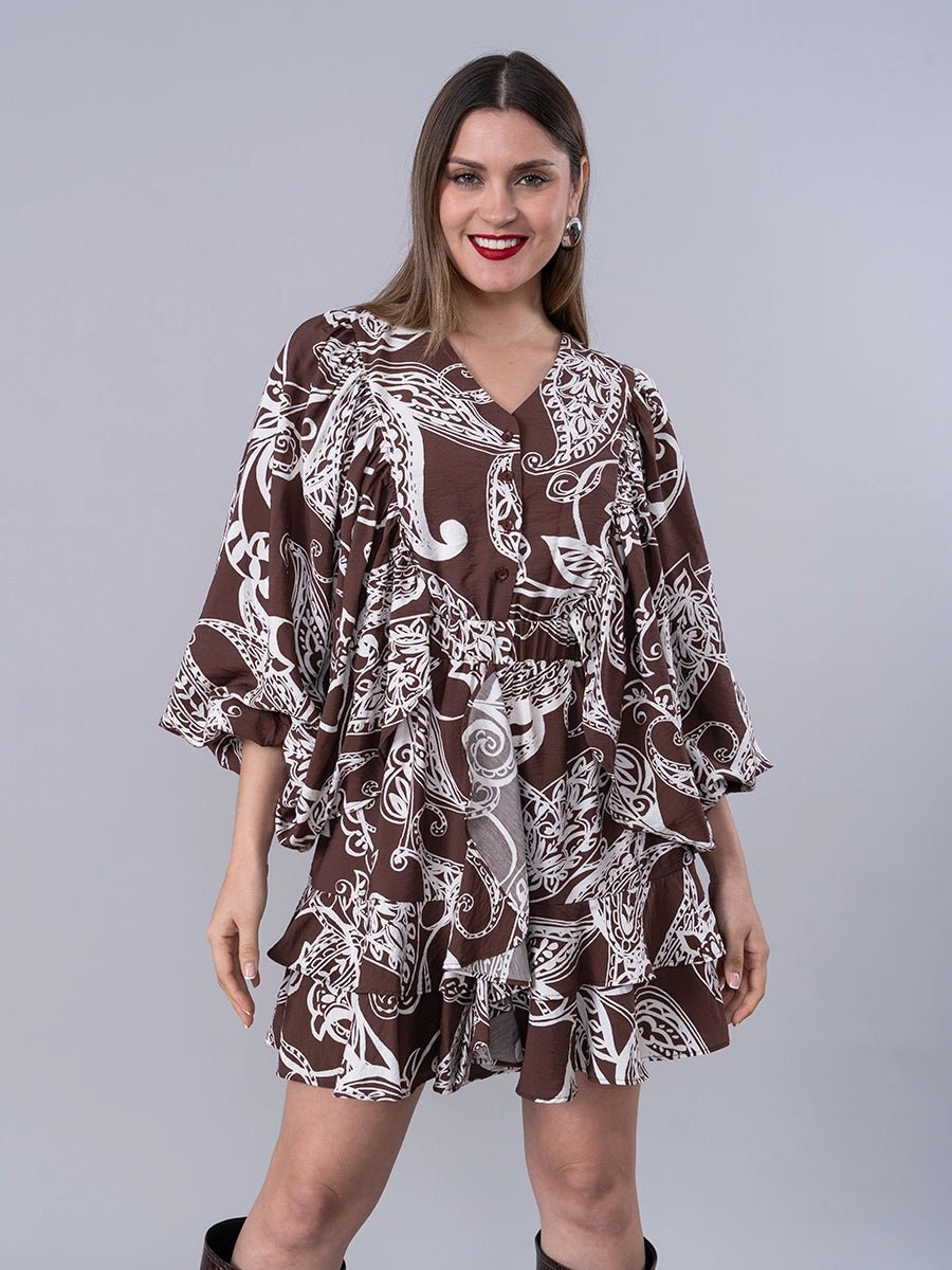 Vestido Irene Estampado Marrón - Vestido de La Matier