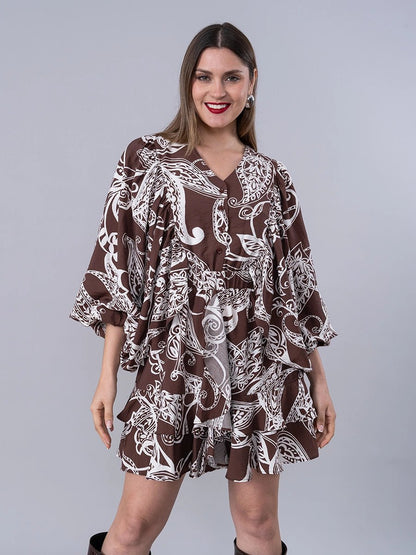 Vestido Irene Estampado Marrón - Vestido de La Matier