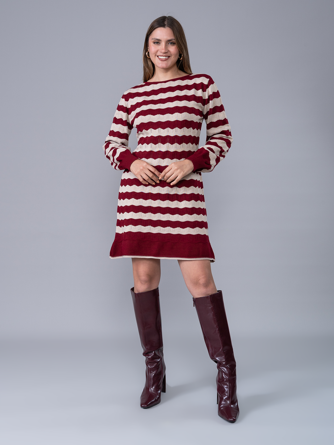 Vestido Tejido Naty Guinda /Crema