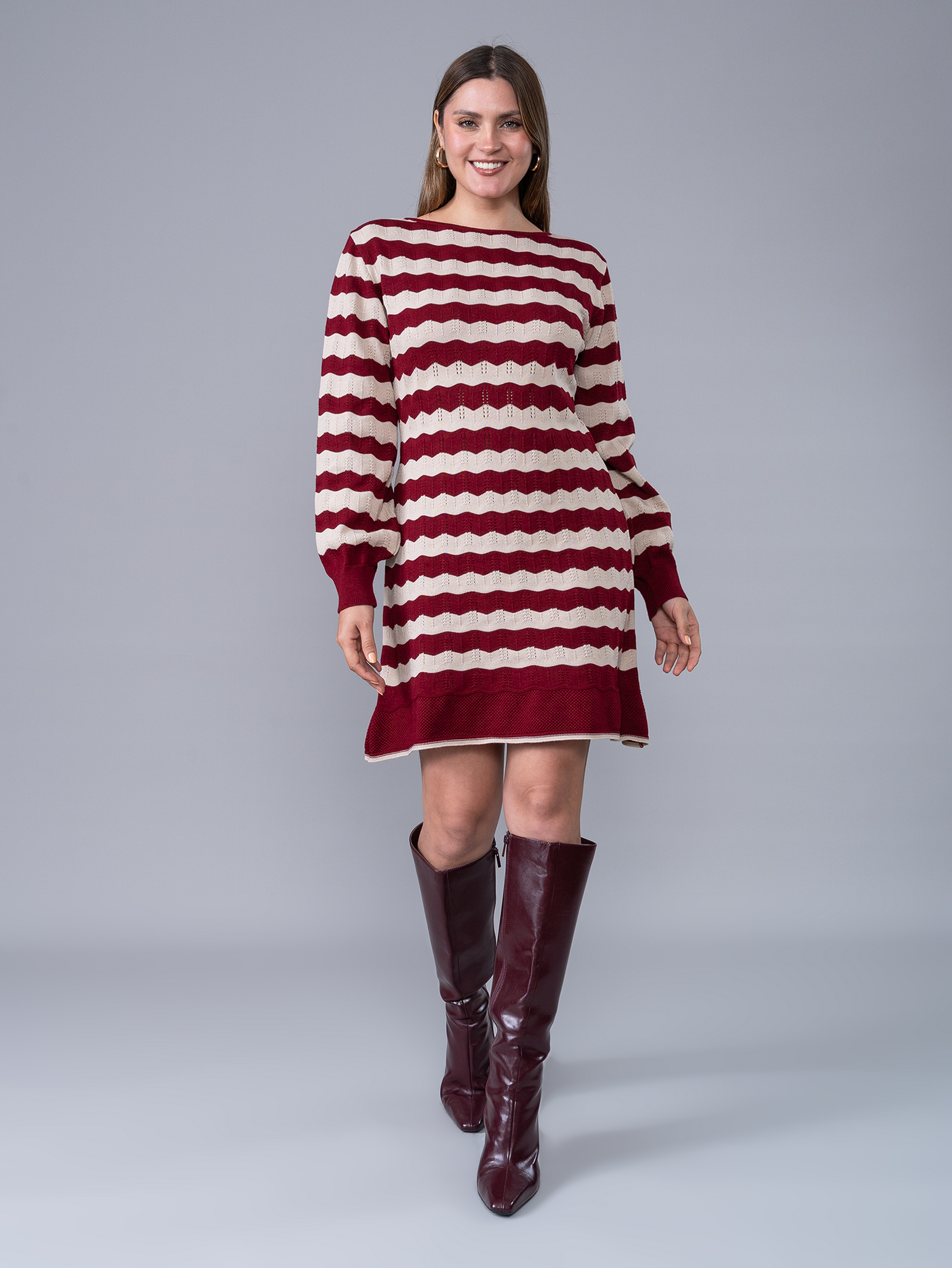 Vestido Tejido Naty Guinda /Crema
