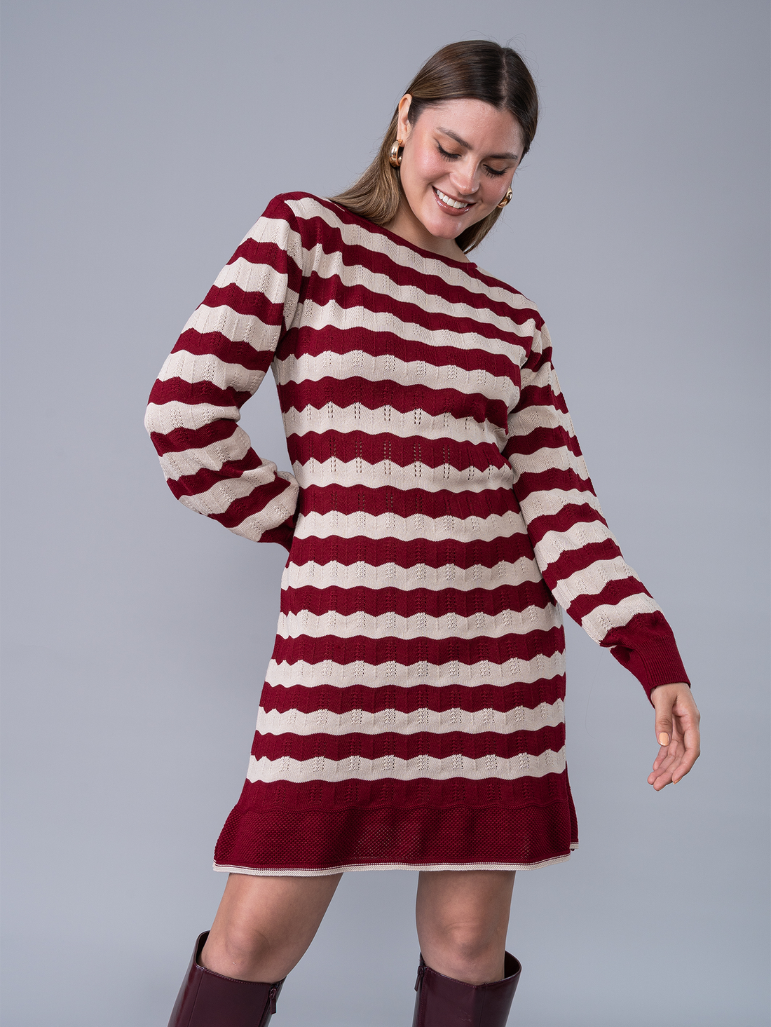 Vestido Tejido Naty Guinda /Crema