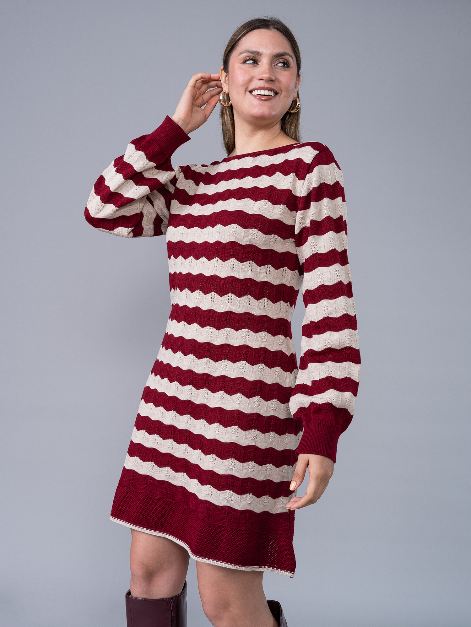 Vestido Tejido Naty Guinda /Crema