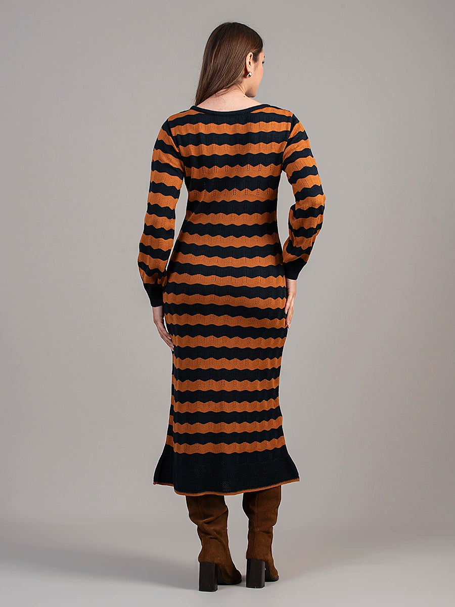 Vestido Tejido Olivia Ocre/Azulino