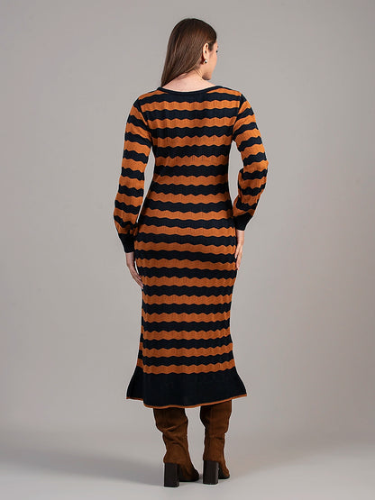Vestido Tejido Olivia Ocre/Azulino