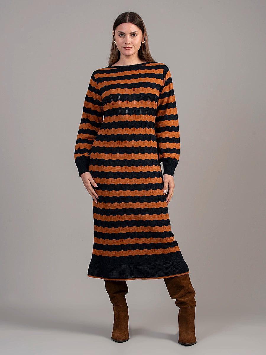 Vestido Tejido Olivia Ocre/Azulino