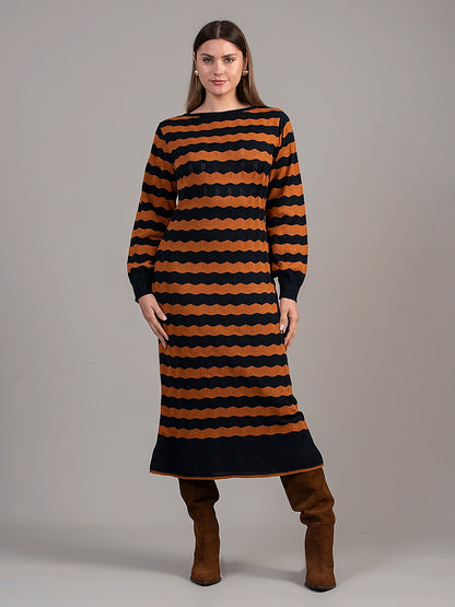 Vestido Tejido Olivia Ocre/Azulino