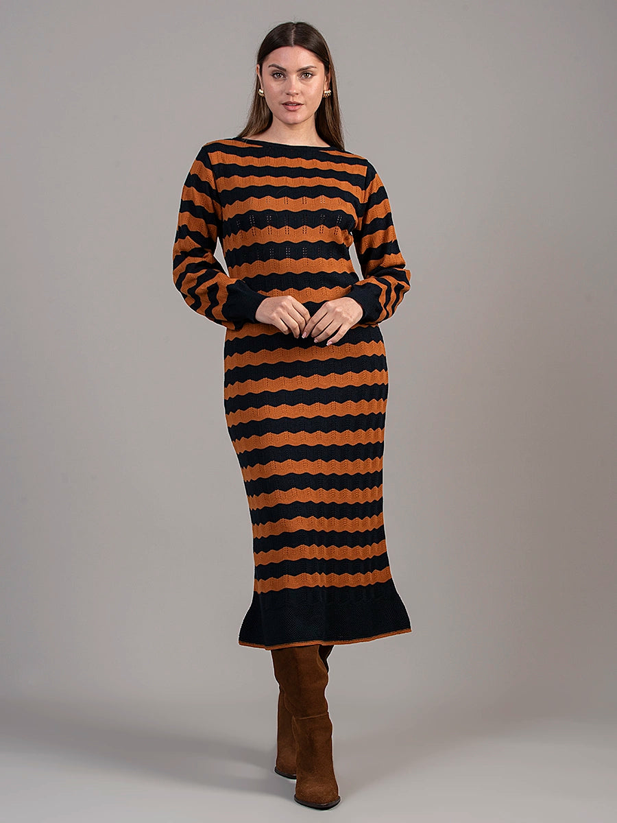 Vestido Tejido Olivia Ocre/Azulino