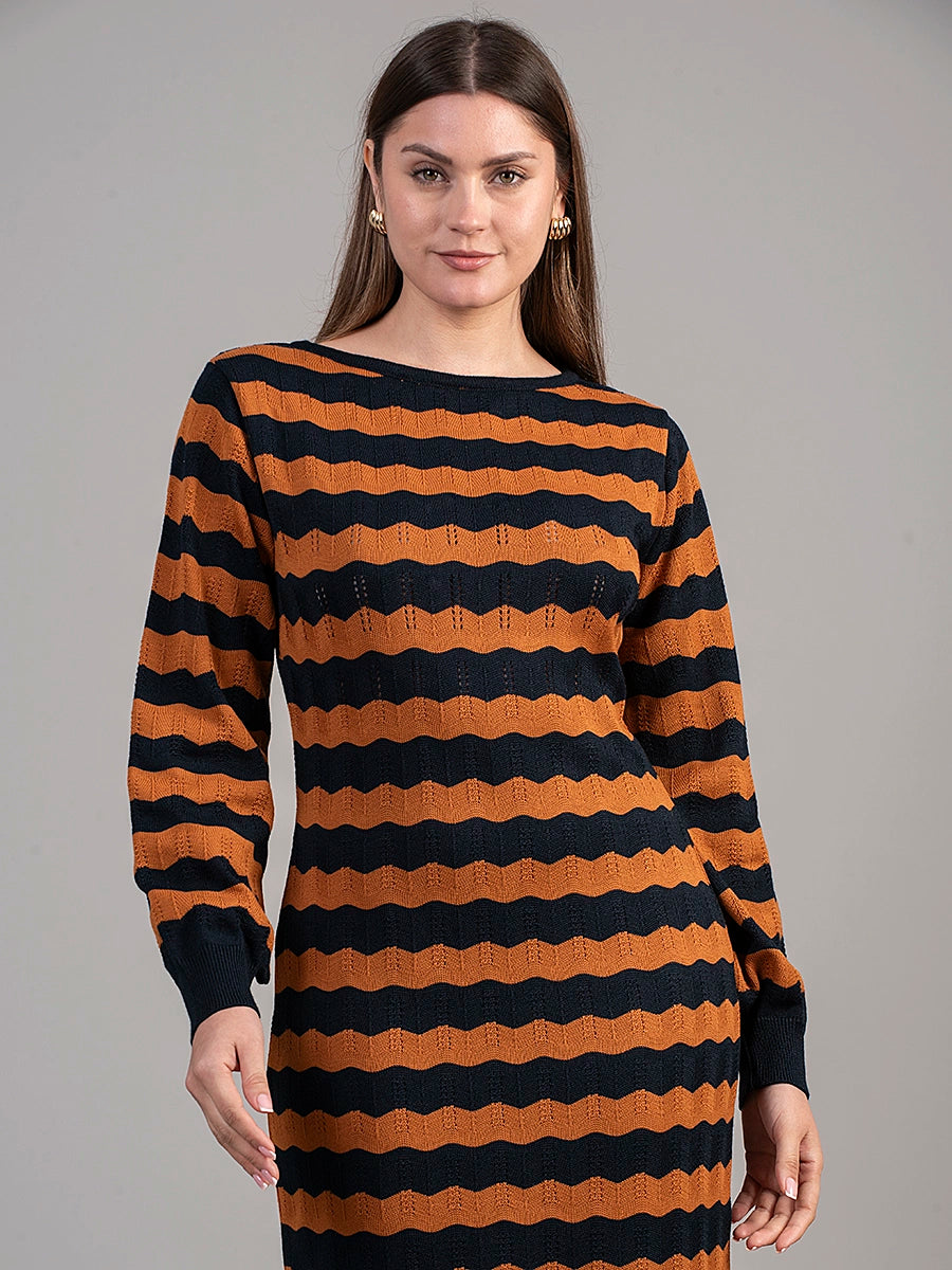 Vestido Tejido Olivia Ocre/Azulino