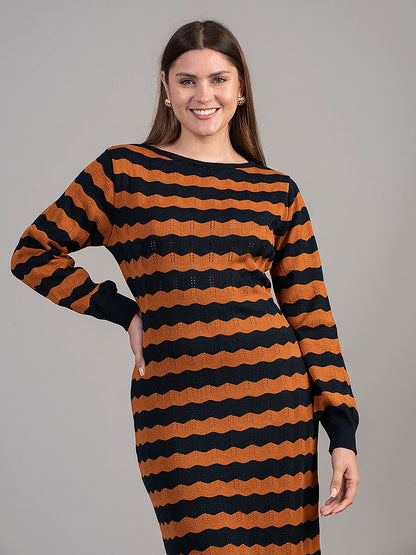 Vestido Tejido Olivia Ocre/Azulino