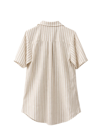 Vestido Camisero de Lino Rayas Beige