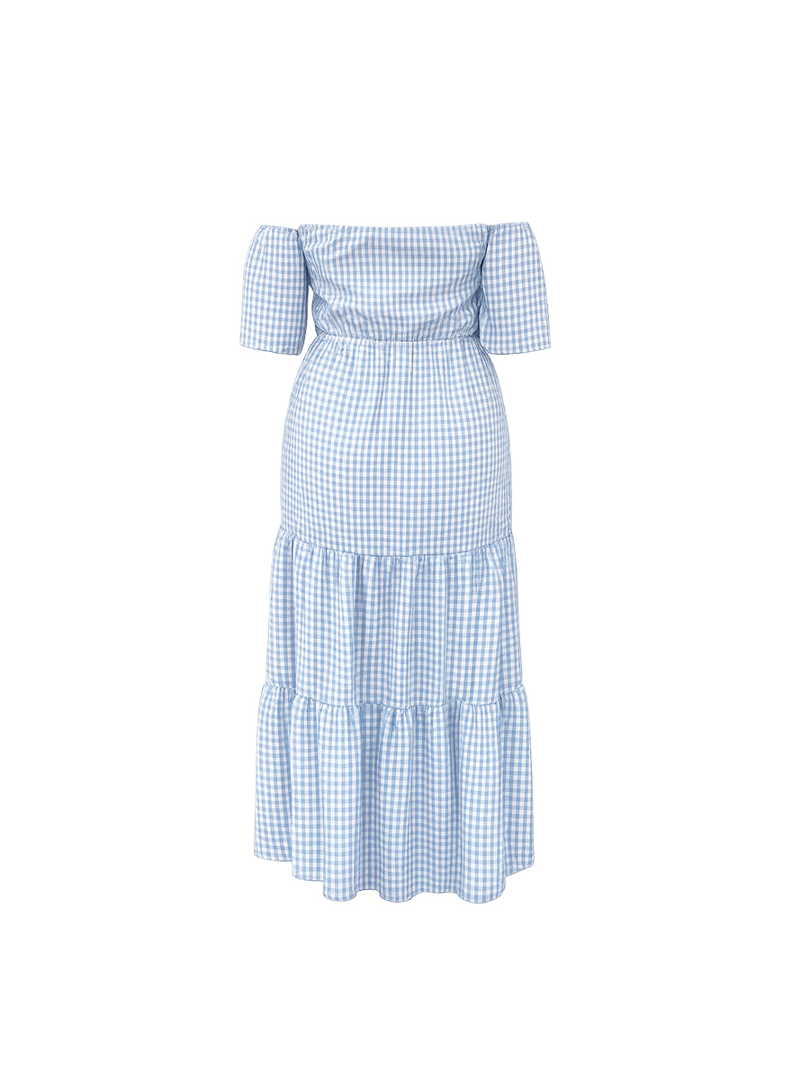 Vestido Strapless Vichy Celeste