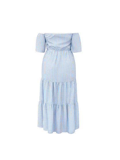 Vestido Strapless Vichy Celeste