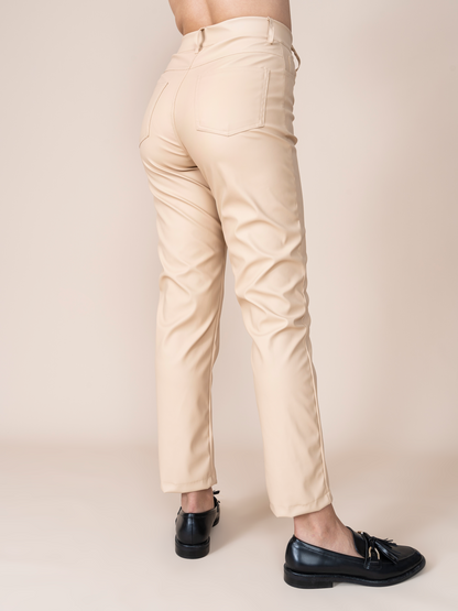 Cream Leatherette Thamara Trousers