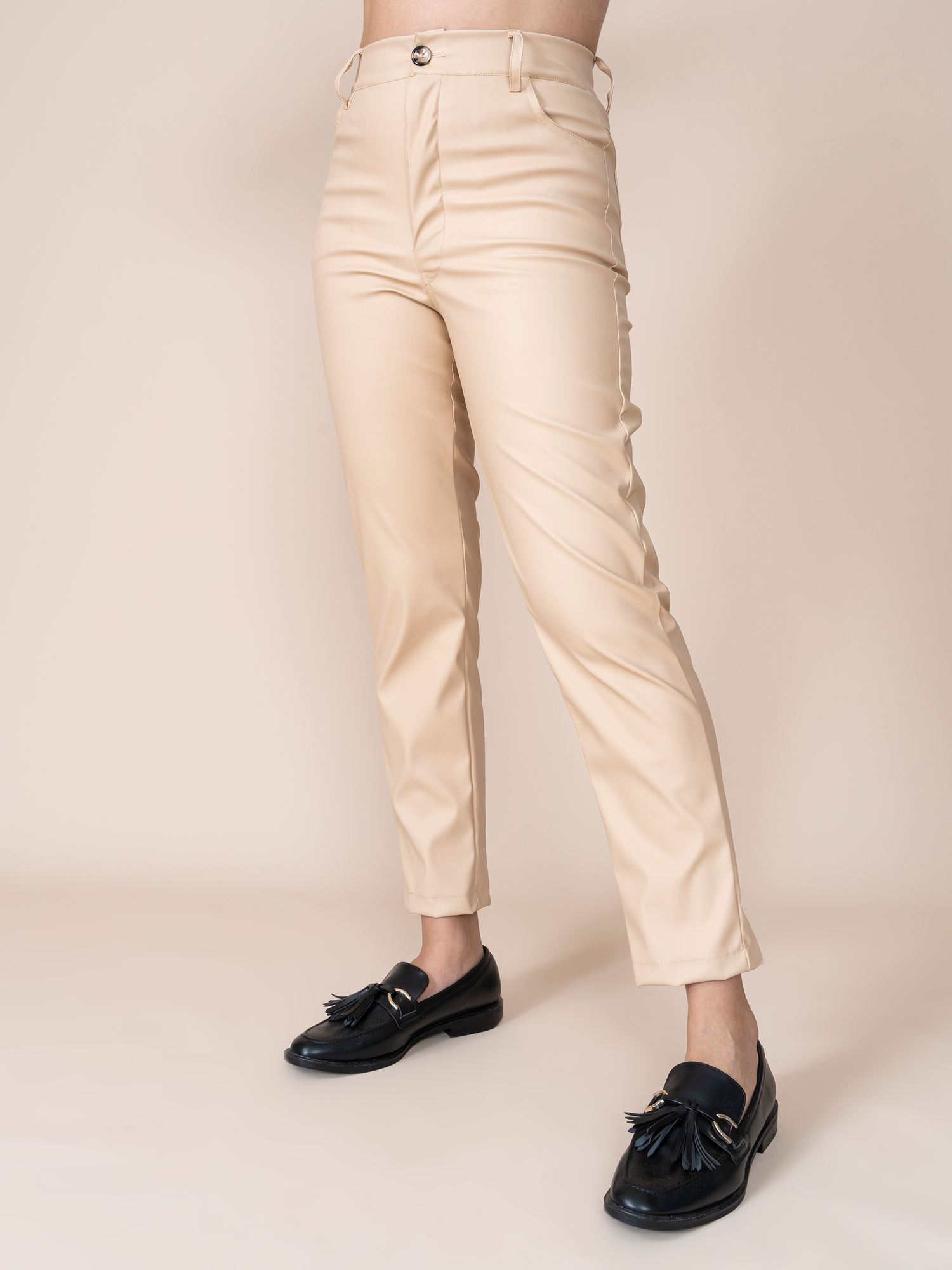 Cream Leatherette Thamara Trousers