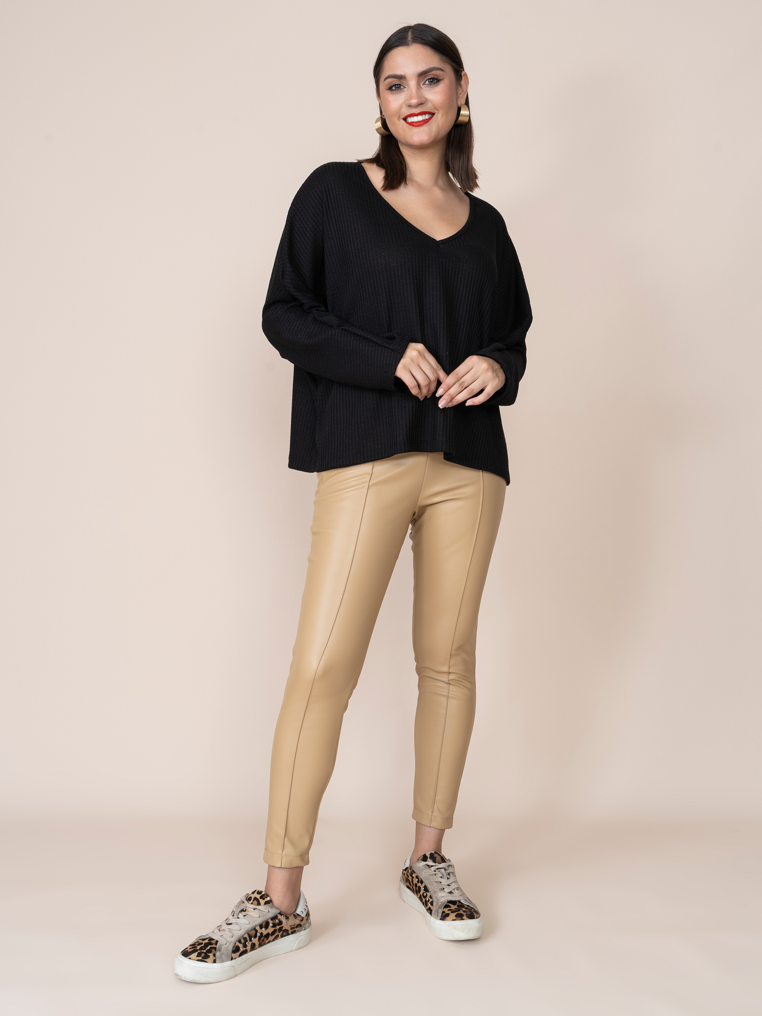 Leatherette Leggings Xime Beige