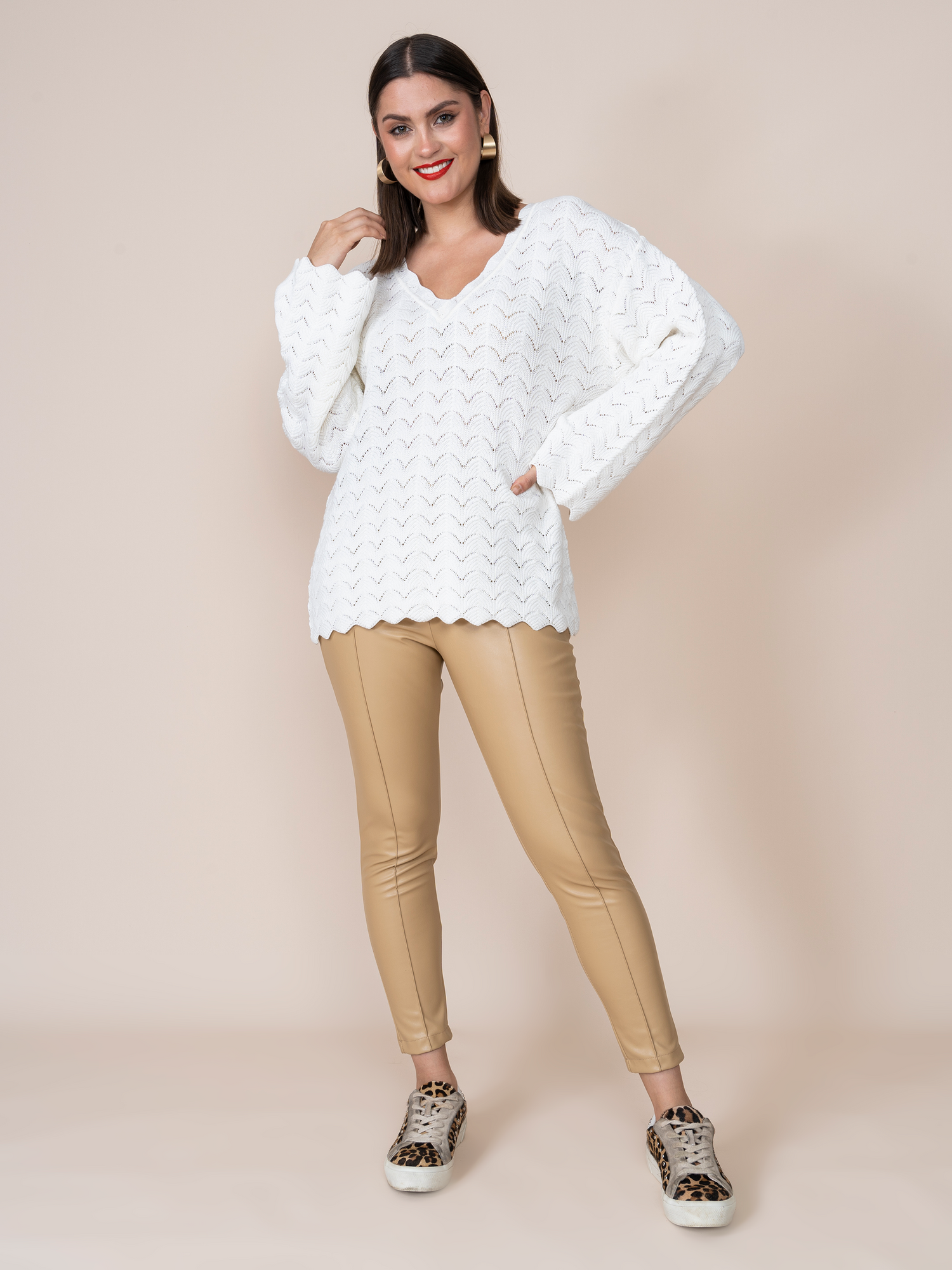 Leatherette Leggings Xime Beige